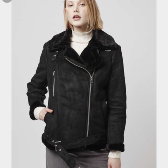 Topshop Suede Shearling Biker Jacket - Picture 4 of 4